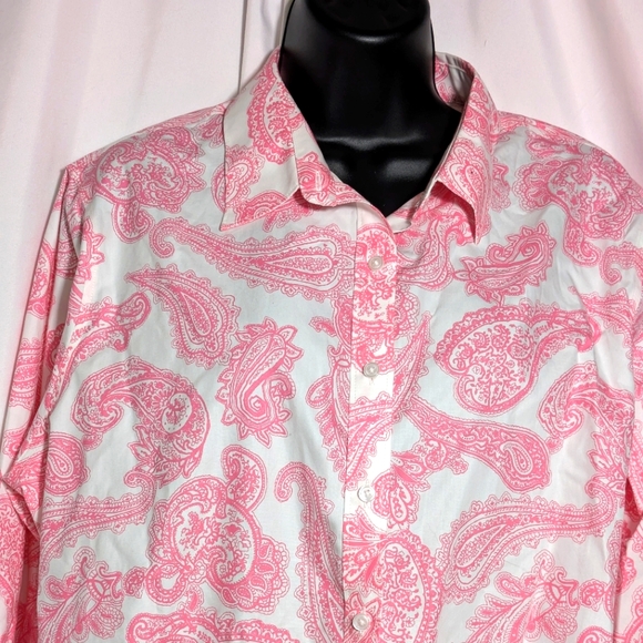 Women's Lands End Pink Paisley Long Sleeve Button Up Supima Cotton Shirt Sz 16 - Picture 3 of 10